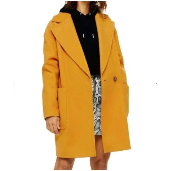 Topshop Carly Mustard Double Breasted Long Jacket Size 12 Brand New - Picture 1 of 9